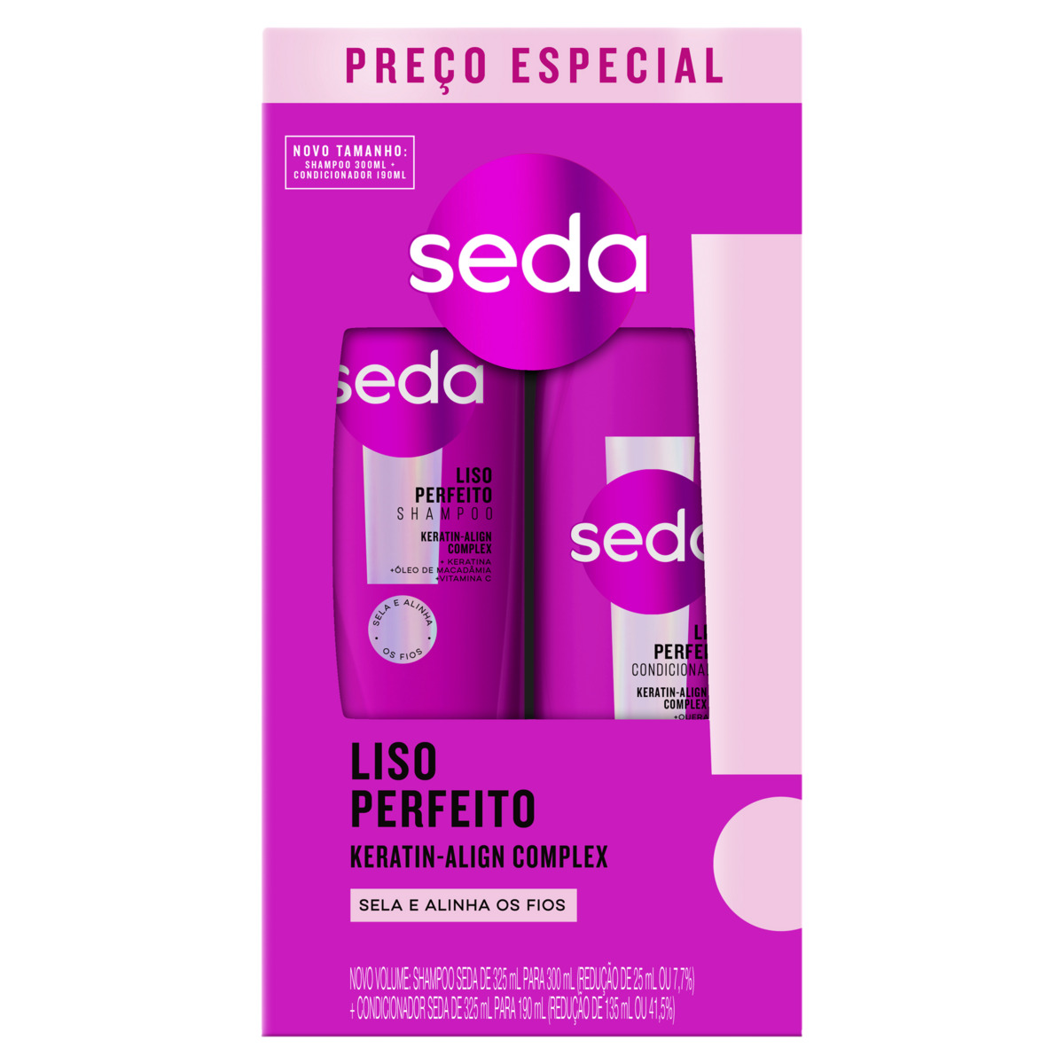 Kit Shampoo 300ml +Condicionador 190ml Seda Liso Perfeito Preço